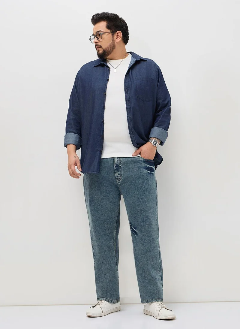 Urbano Fashion  Urbano Plus Men's Ice Blue Regular Fit Heavy Washed Denim Jeans Stretchable for Men | Best Price UAE